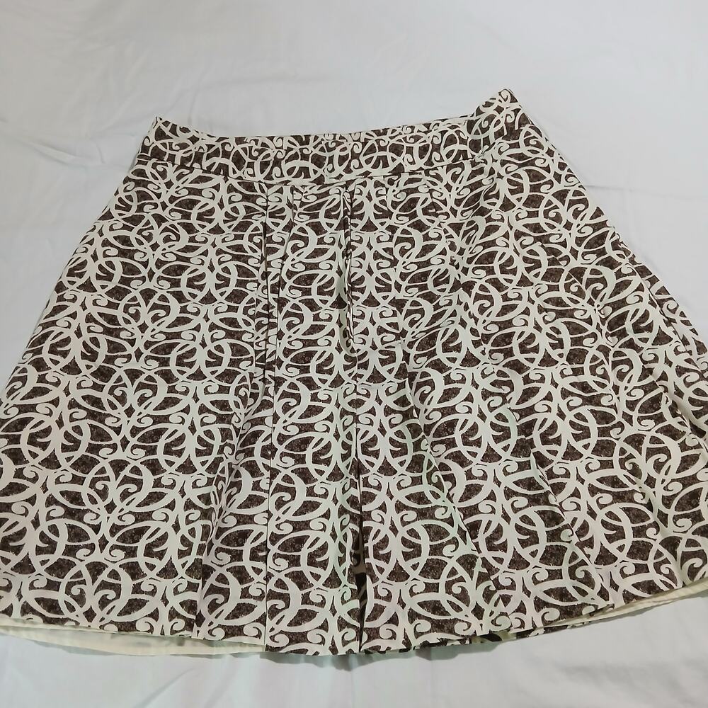 Merona 16 pleated skirt brown and cream geometric fully lined side-zip knee/mni